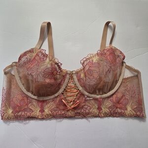 Floral Lace Underwire Bra - Pink and Gold